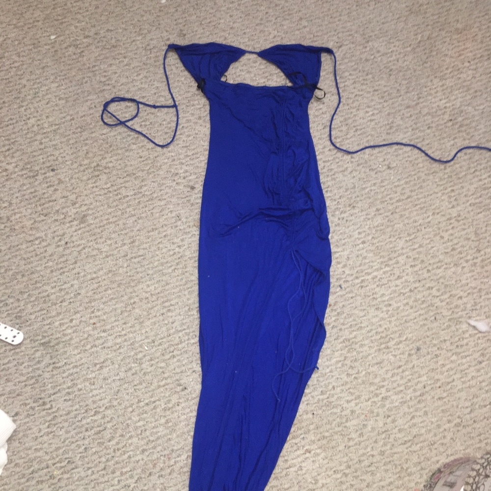 Super hot slits blue dress with unique top design